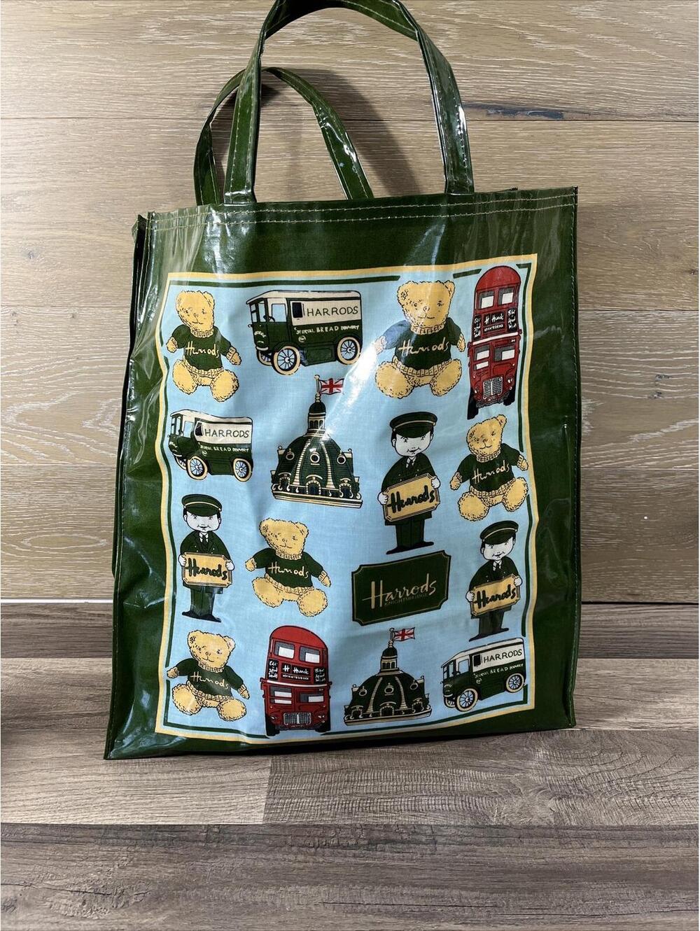 VTG Harrods Shopping Tote Bags Teddy  Bear London PVC Knightsbridge